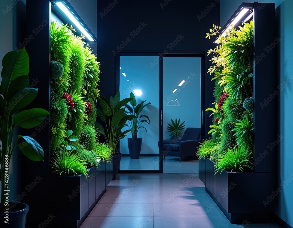 Modern Office Interior with Vertical Garden Walls