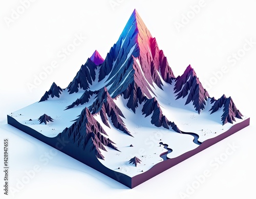 Obraz na płótnie Isometric Mountain Landscape with River w salonie