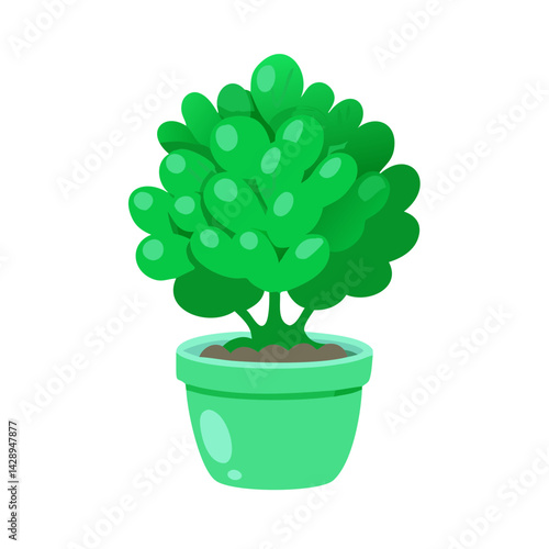 Cute green topiary plant in pot vector illustration