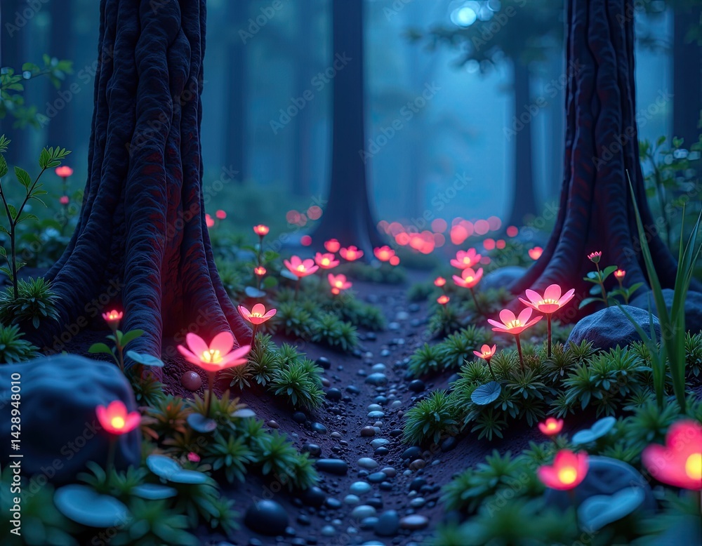 Enchanted Forest with Glowing Flowers