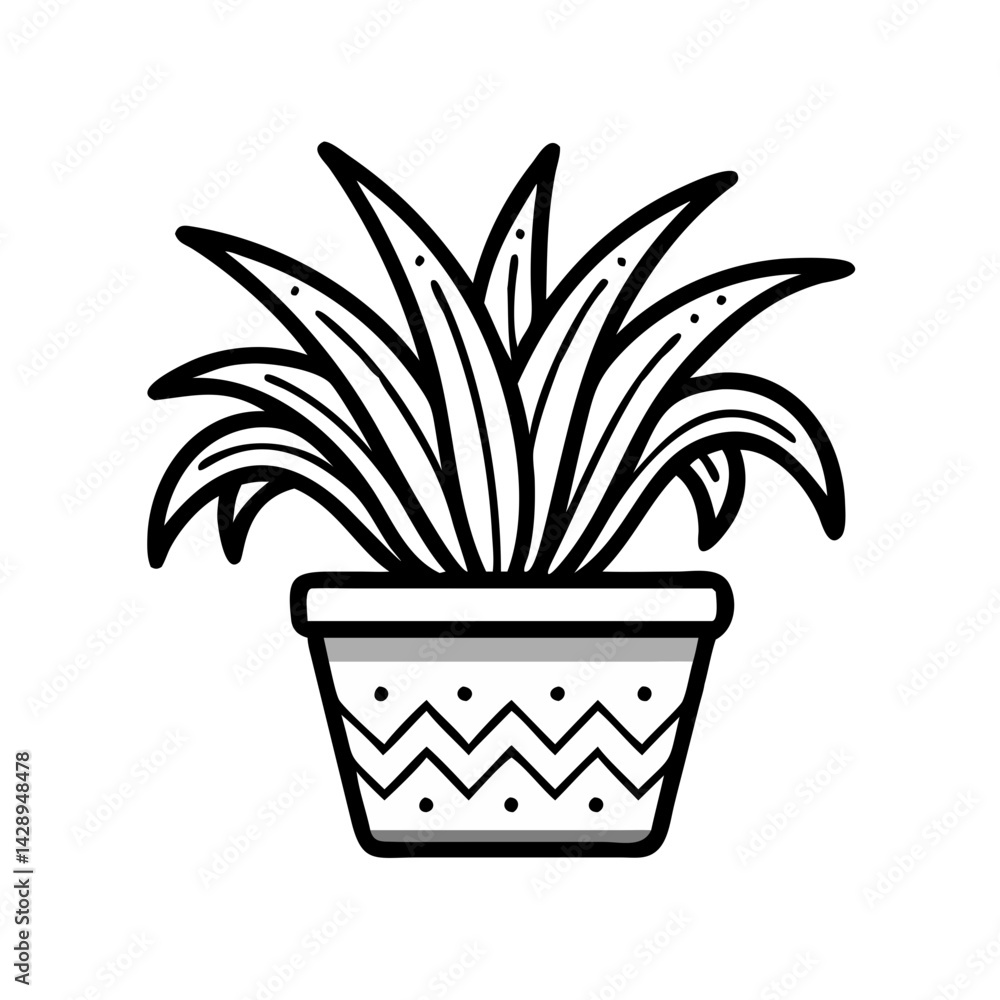 White Pot with Zig-Zag Lines on Black Background White Pot with Zig-Zag Lines on Black Background