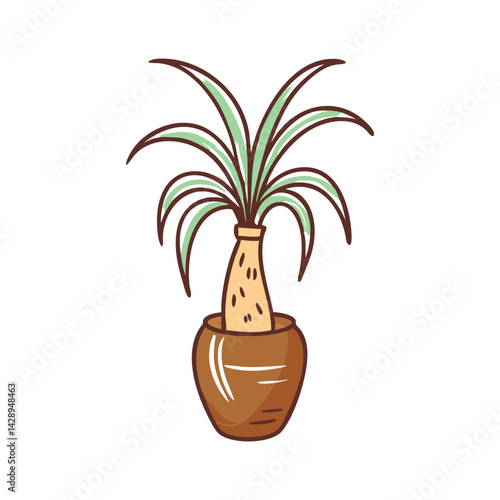 Ponytail Palm in a Pot: Cartoon Plant Illustration