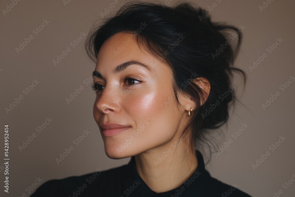 Fototapeta premium close-up of minimalistic everyday makeup look with natural tones and soft highlights