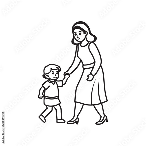 Mothers Day mom and child vector art illustration