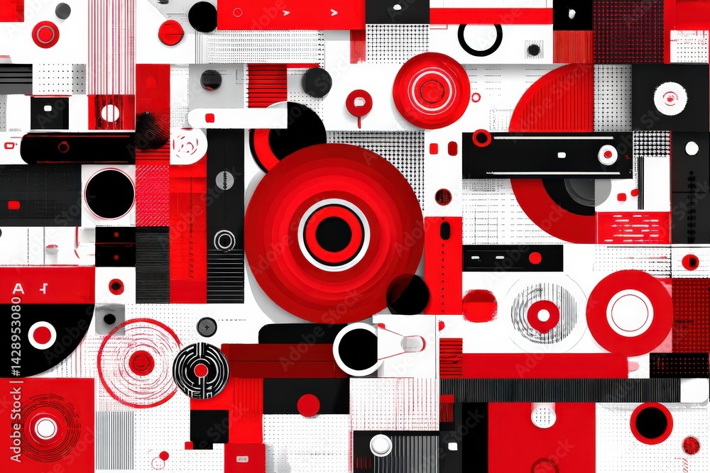 Abstract Red and Black Geometric Design with Circles and Patterns Abstract Red and Black Geometric Design with Circles and Patterns