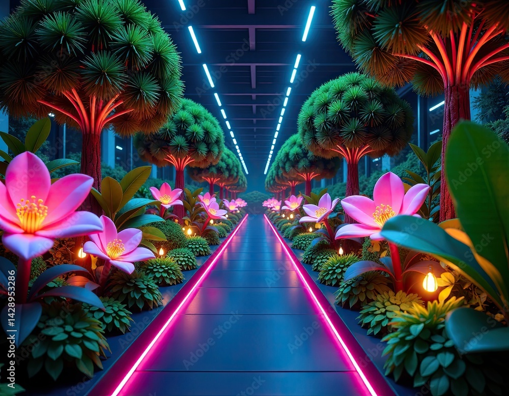 Neon Botanical Garden Path