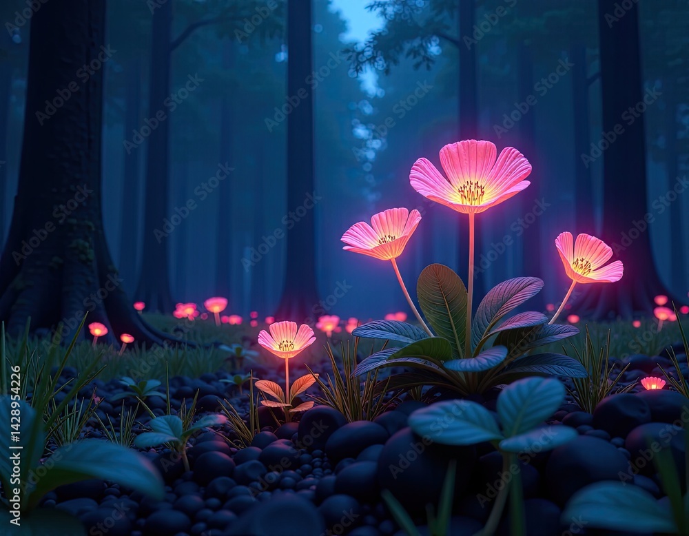 Glowing Flowers in a Dark Forest