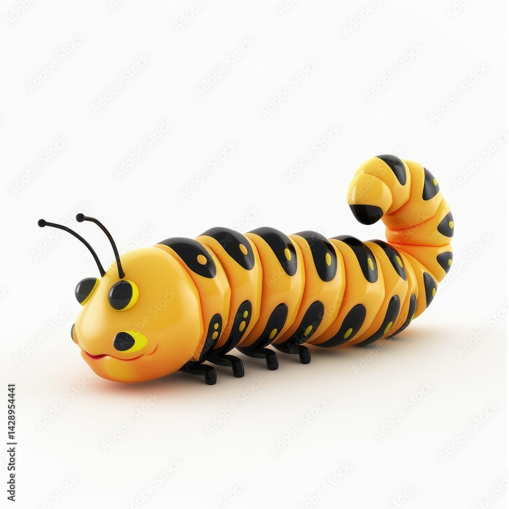 Obraz premium Cartoon caterpillar with bright yellow and black segments.