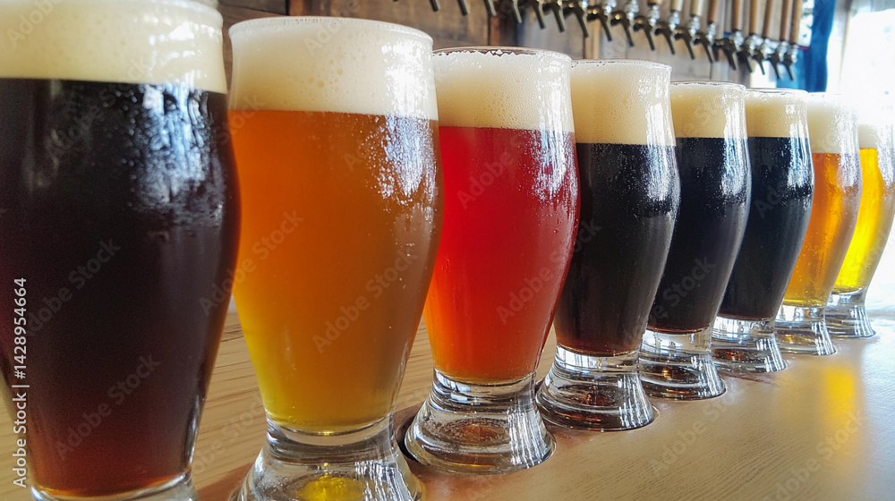 Colorful craft beer display in tasting room Generative AI