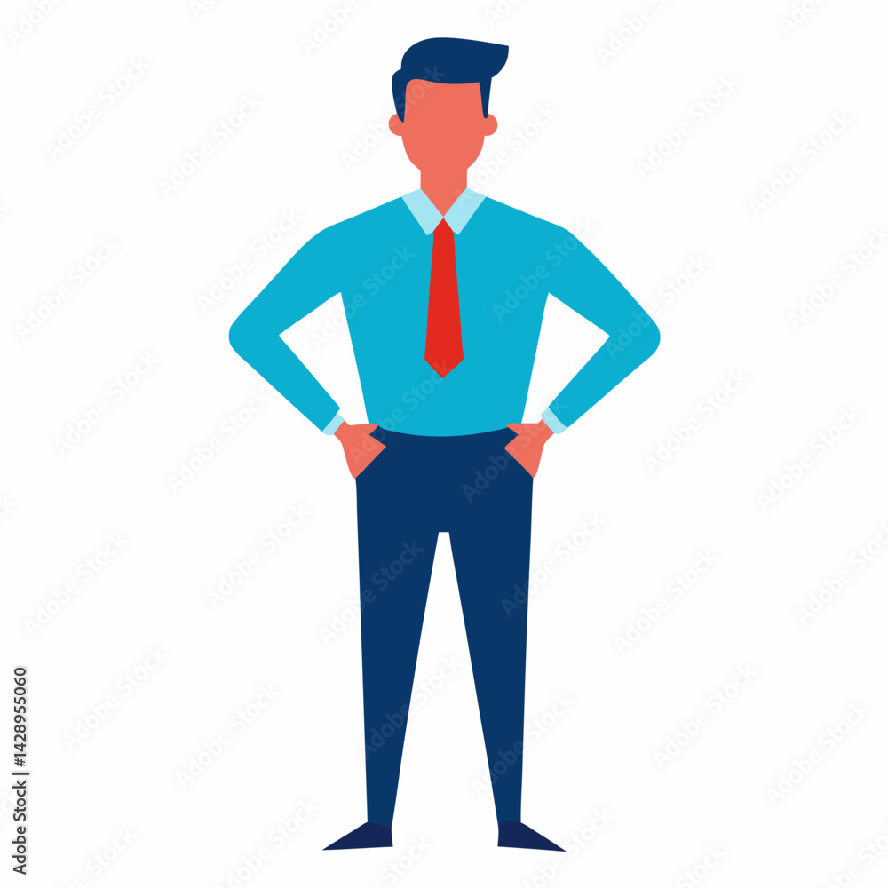 Business man in shirt standing with hands on his hips, vector on white background. Business man in shirt standing with hands on his hips, vector on white background.