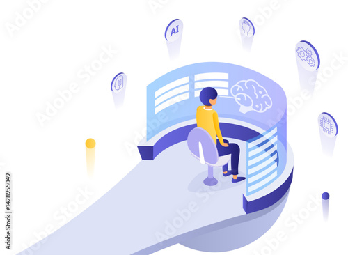 Internet Technology concept: Online Artificial Intelligence, on transparent background, 3d isometric vector illustration