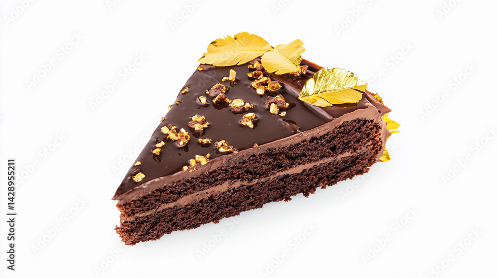 Elegant slice of chocolate cake with gold leaf detail Generative AI