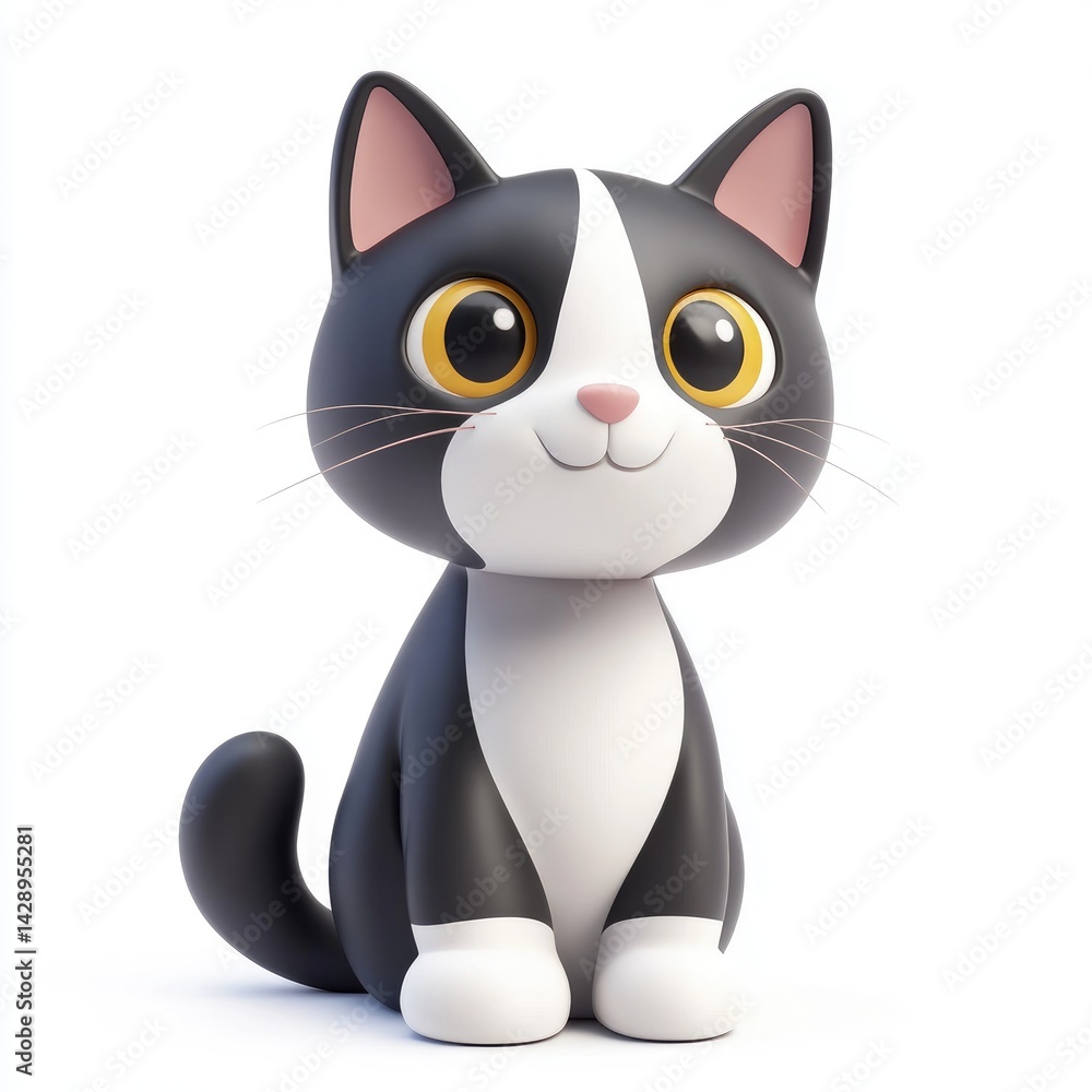 Fototapeta premium Cute cartoon black and white cat character.
