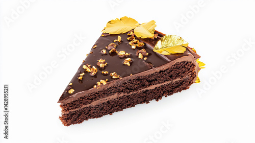 Obraz na płótnie Elegant slice of chocolate cake with gold leaf detail Generative AI w salonie