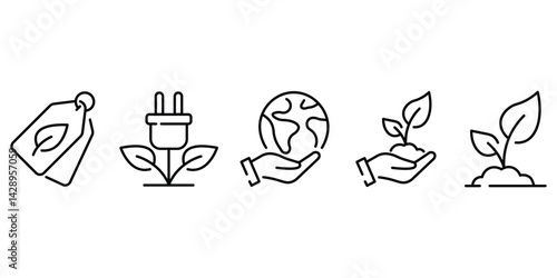 Earth day icon set. Green recycling symbol with leaves and eco-friendly symbol illustration.