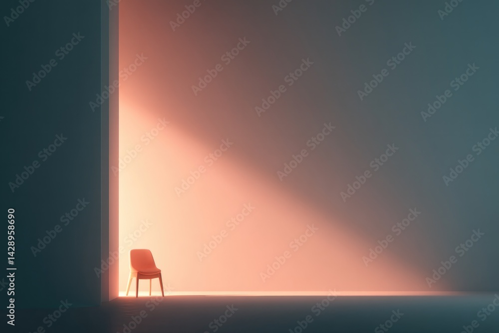 minimalistic image of serene empty room with single chair symbolizing solitude and introspection minimalistic image of serene empty room with single chair symbolizing solitude and introspection