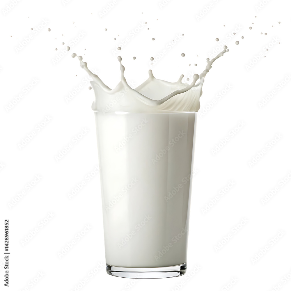 Glass of milk with splash, fresh dairy product Glass of milk with splash, fresh dairy product