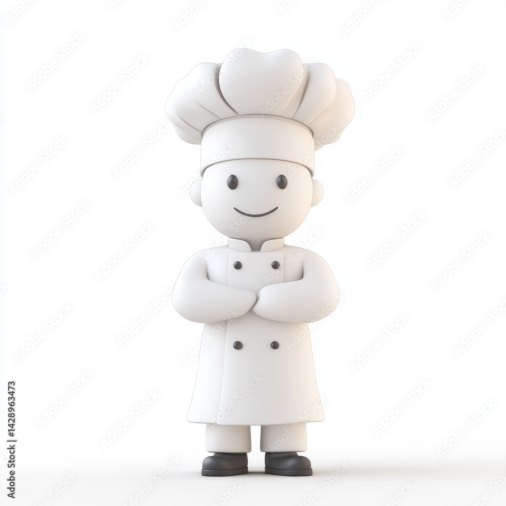Smiling cartoon chef figure stands proudly. Smiling cartoon chef figure stands proudly.