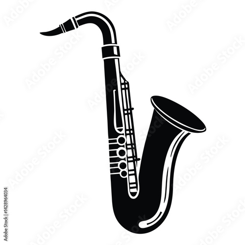 Isolated Black Vector Musician using Element saxophone With White Background