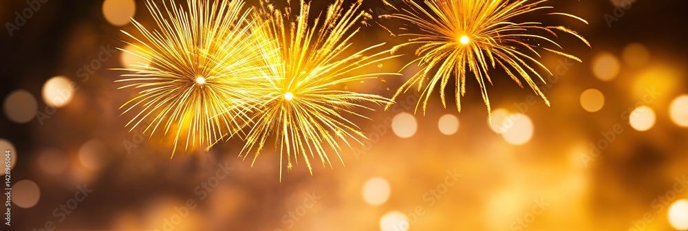 Fototapeta premium yellow fireworks in the sky background 
