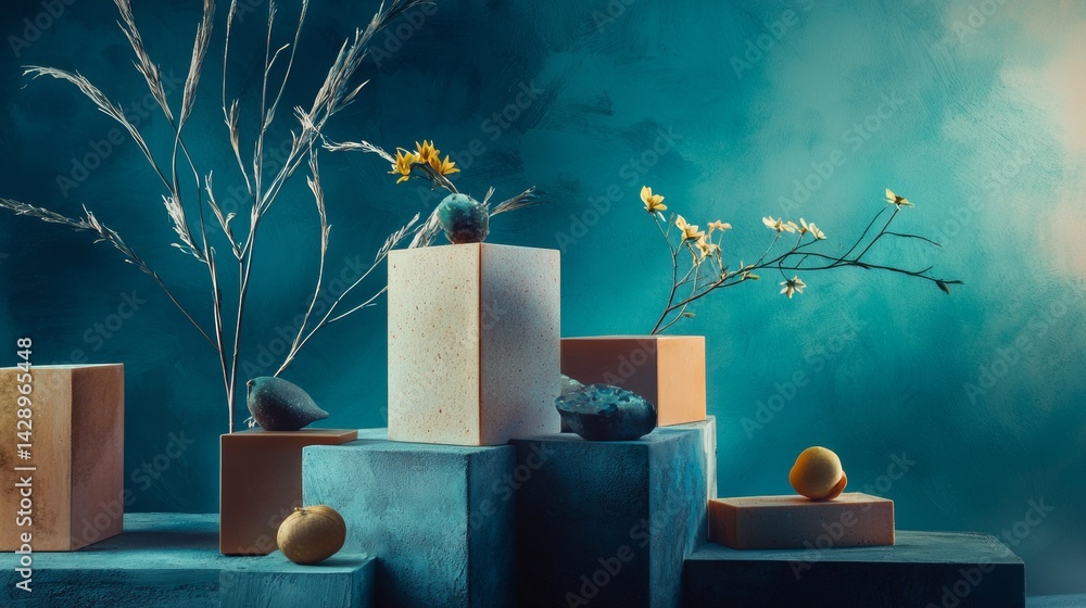 Artistic spa display with candles and stones