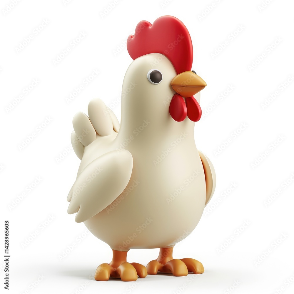 Cheerful cartoon chicken figurine isolated on white. Cheerful cartoon chicken figurine isolated on white.