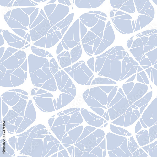 Vector abstract seamless pattern with neurons, brain cells, nerves, organic shapes. Simple illustration of neural network, net, grid, bionics. Blue and white minimal background. Subtle geo design