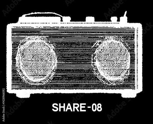 Unique retro boombox design showcasing vintage style and creative expression in monochrome tones for music enthusiasts