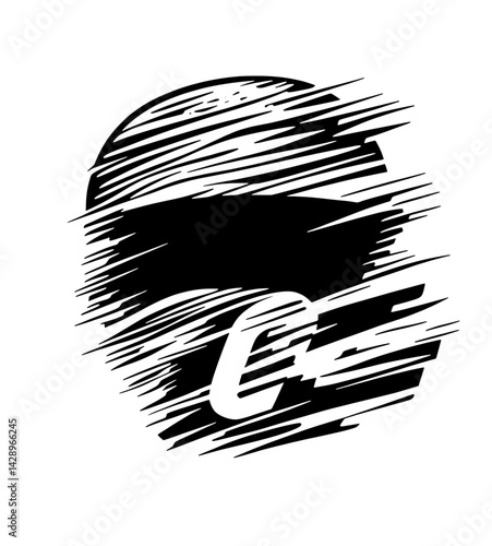Dynamic abstract representation of speed and motion in a black and white digital design