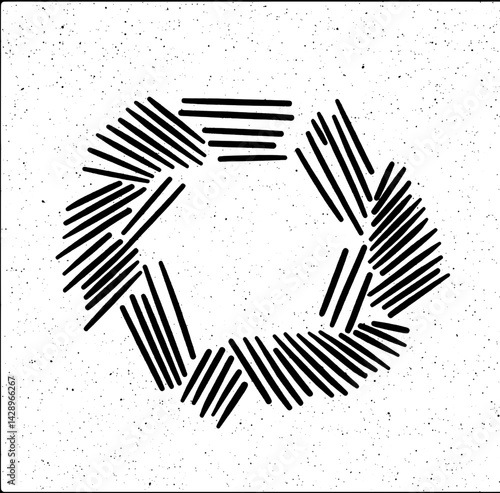 Geometric patterns crafted with black lines create a mesmerizing display on a textured white background during a sunny afternoon