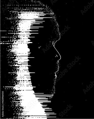 Abstract portrait showcasing ethereal silhouette against a contrasting dark background, exploring themes of identity and perception