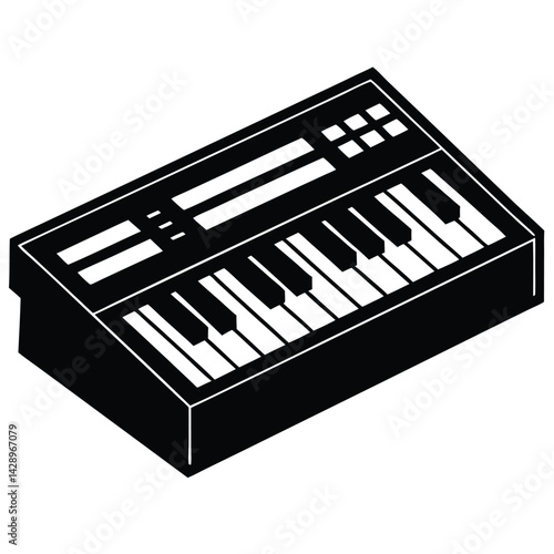 Isolated Black Vector Musician using Element synthesizer With White Background