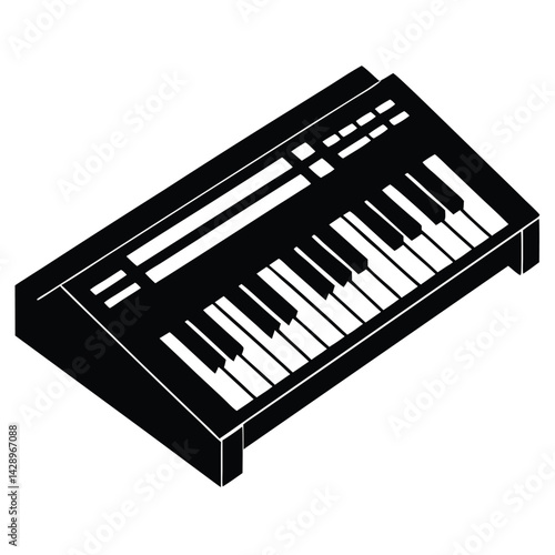 Isolated Black Vector Musician using Element synthesizer With White Background
