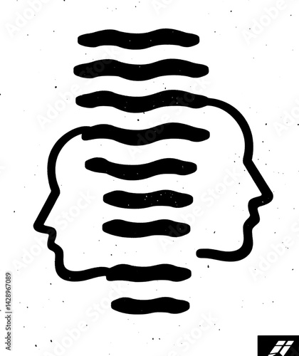 Intricate design showcasing two faces intertwined with flowing lines in a creative artistic interpretation