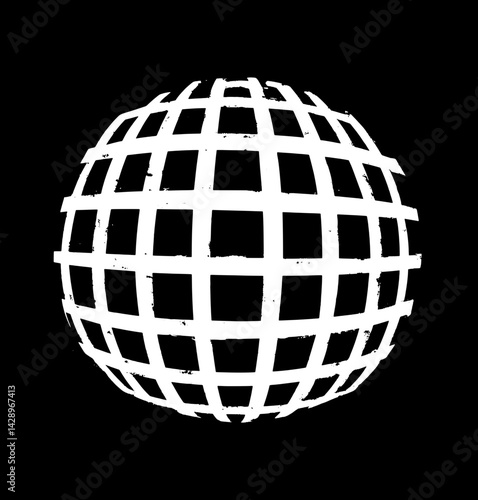 Geometric grid pattern resembling a globe against a dark backdrop evokes creativity and modern design aesthetics