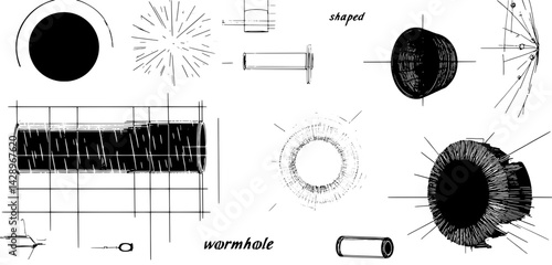 Exploring the concept of wormholes through intricate sketches and designs illustrating theoretical physics