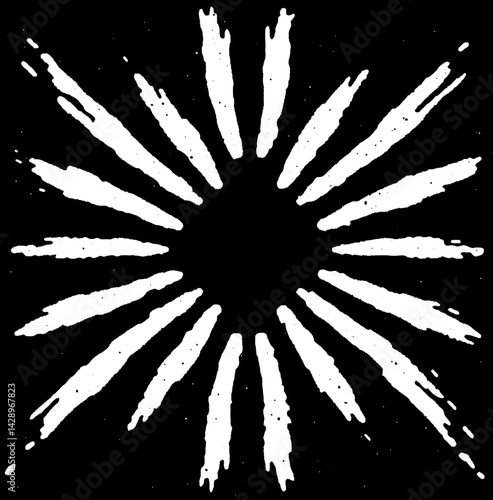 Bold white sunburst pattern radiating from a central point creates an eye-catching design for artistic expression and decoration