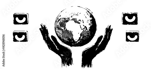 Embracing the world with open hands and a vision for unity and hope in a minimalist design