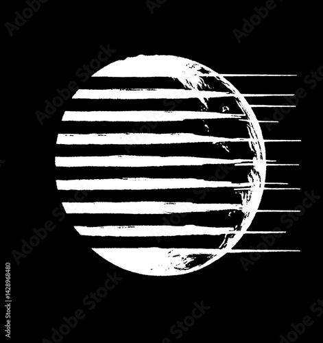 Swirling lines embrace a luminous planet against a dark cosmic backdrop, creating a mesmerizing celestial illusion for stargazers