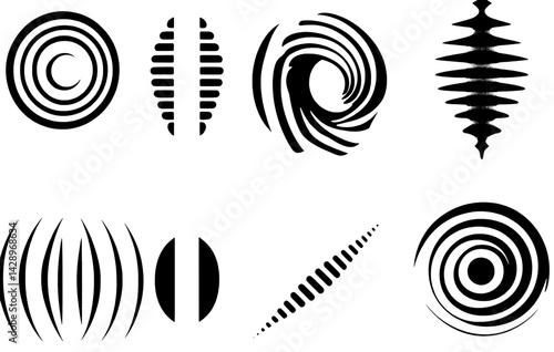 Stylized black and white geometric patterns showcasing captivating shapes and fluid designs in contemporary art