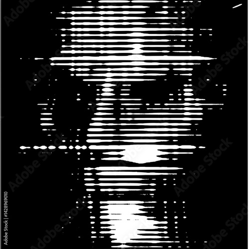 Abstract black and white digital art featuring dynamic lines and shapes that evoke emotion and intrigue in a contemporary setting