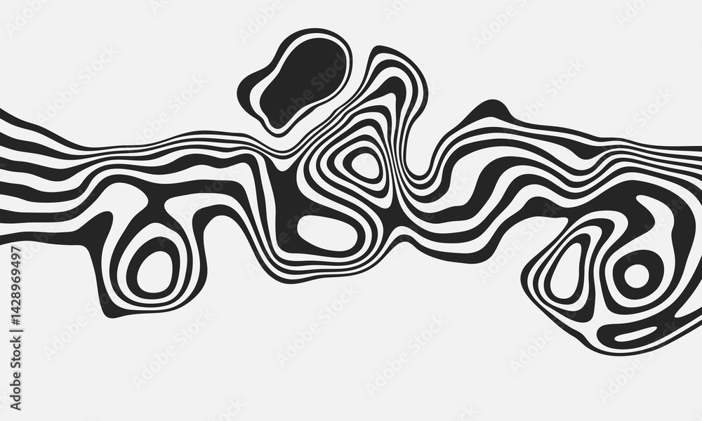 Fototapeta premium Optical art abstract background. Black and white wave, wavy lines flow.
