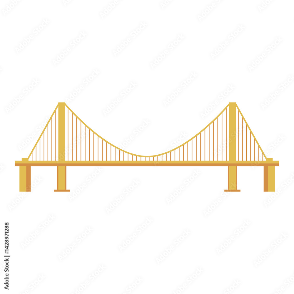 Fototapeta premium Bridge architecture in flat design. Suspension construction technology. Vector illustration isolated.