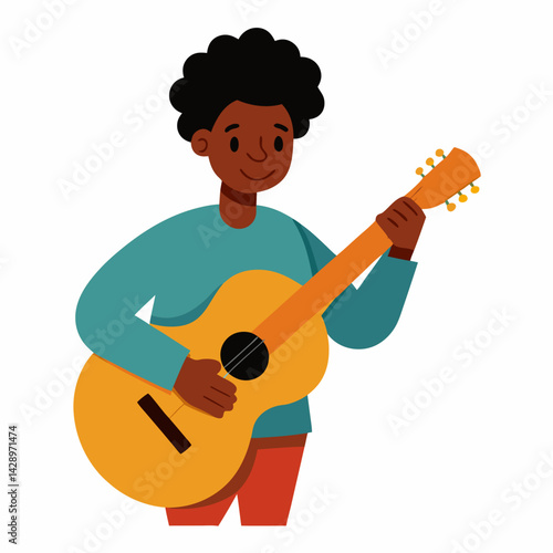 Guitarist playing classic guitar vector on white background.