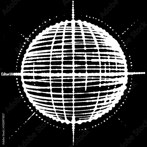 Artistic interpretation of a globe showcasing intricate linear patterns and vibrant radiance in a captivating monochrome design