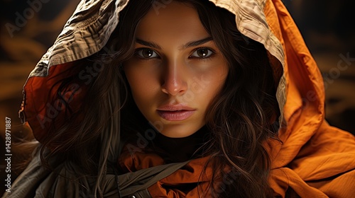 Obraz na płótnie Woman wearing orange hood showing confidence and strength w salonie