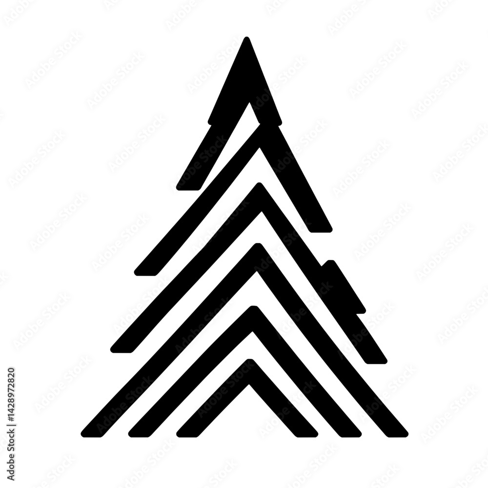 Fototapeta premium Stylized depiction of stylized evergreen trees showcasing geometric patterns in a minimalistic black design