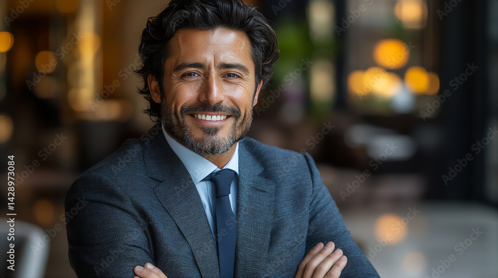 Confident Professional: A Stylish and Successful Businessman in a Sharp Suit, Exuding Authority and Poise in a Modern Office Setting Confident Professional: A Stylish and Successful Businessman in a Sharp Suit, Exuding Authority and Poise in a Modern Office Setting