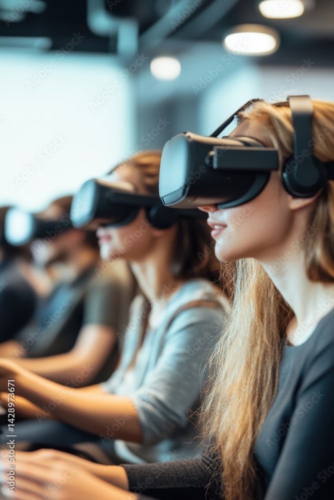 VR headsets on users at an event VR headsets on users at an event