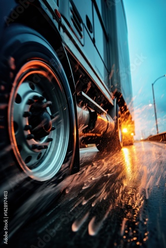 Raindrops on truck tire